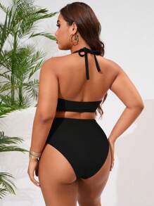 Swim Basics Costume da bagno a due pezzi da donna taglie forti, colore tinta unita, con collo a canottiera, set minimalista alla moda, ideale per la spiaggia e le vacanze estive
