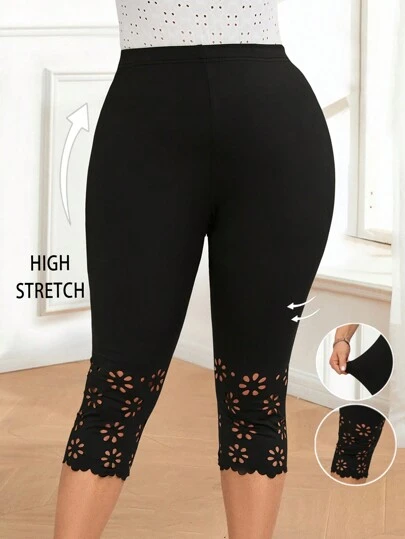 Miaspire Plus Size Women's Black Capri Casual Leggings, Simple & Fashionable ,Summer Outfits For Women,Vacation Outfits Woman,Casual Everyday Wear,Spring