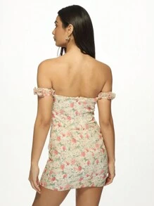 MISSGUIDED Floral Print Off-Shoulder Corset Mini Dress Sweetheart Neckline Ruched Bodycon Party Special Occasion Spring Summer Romance - Multicolor - View 2