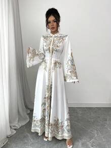 Rafferiza Váy tay loe họa tiết hoa cổ điển thanh lịch - Màu be - Xem 4