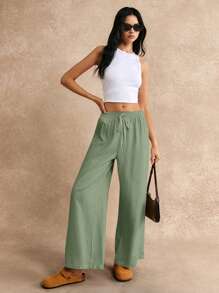Poéselle Quần Palazzo cạp thắt nút Quần dài đi nghỉ hè - Màu xanh Bạc hà - Xem 4