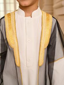 SHEIN 2pcs/Set Boy's Long Length Mesh Jacket Outfit - Black and White - View 4