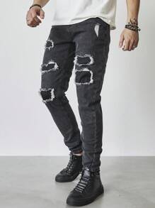 Manfinity Roghcode 男式口袋破洞修身休闲牛仔裤