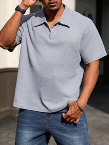 Manfinity Homme Plus Size Men's Solid Color Short Sleeve Minimalist Polo Shirt, Casual And Everyday Wear, For Golf