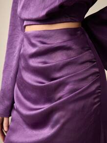 BizChic Chân váy dài xếp ly thanh lịch màu trơn cho nữ - Màu tím - Xem 7