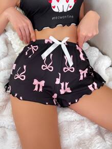 Ladies Bow Printed Shorts Pajama Bottom - Multicolor - View 6