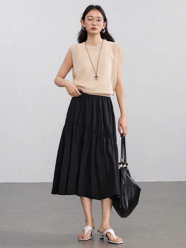 Women's Pleated Flare Business Casual Skirt