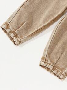 Denimly 男婴休闲都市街头时尚全年必备可爱小狗印花卡其色牛仔锥形裤，配有松紧腰带 - 卡其色 - 查看 5