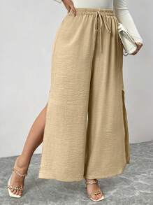 Flirla 大码纯色休闲裤，简约风格，适合日常穿着