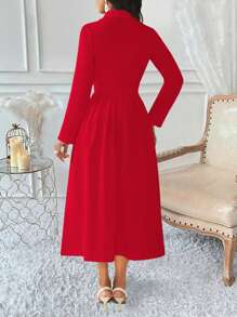 Lyxana Women's Double-Breasted Top And Pleated Skirt Suit - Red - View 2