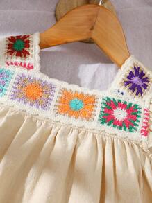 2 Stücke/Set Baby Mädchen Frühling & Sommer Urlaubsstil Volant Dekor ärmelloses Top & Blumen Stickerei Dekor Hose