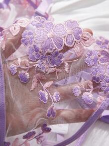 Esselle 2 piezas Conjunto de lencería azul marino talla grande para mujer, con efecto levantador - Morado - Ver 3