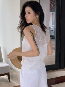 DAZY Women Casual Solid Color Lace Loose Camisole Tank Tops - White - View 3