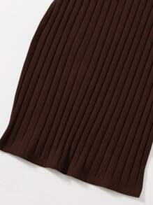 SHEIN Essnce 羅紋針織包臀連衣裙 - 巧克力棕 - 查看 3