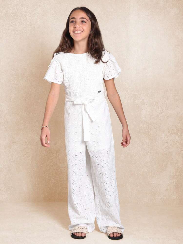 Palazzo-Jumpsuit mit Ösenspitze und Flatterärmeln