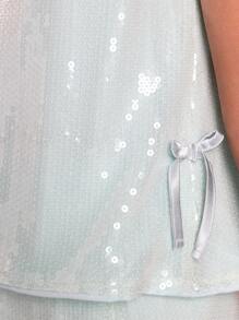 SUMWON Festive Holiday Party Two Piece Sleeveless Sequin Tank Top And Skirt Set With Bow Detail Designer Fashion Party Wear - Mint Green - View 6