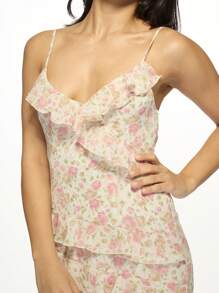MISSGUIDED Vestido mini con volantes florales, bajo asimétrico y con volantes, para fiestas de verano, bodas, invitados, ocasiones especiales, con escote de corazón, cuello en V y sin mangas