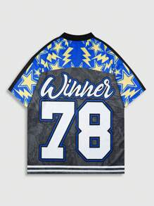 ROMWE MEN Prep Men's Jersey Fashionable Colorblock Print Patchwork Short Sleeve T-Shirt - Dark Grey - View 2