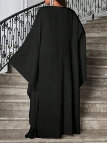 Fleurora 春夏秋冬优雅黑白编织V领直筒中长袖大码套装希腊女神连衣裙礼服情人节新年派对女装白色蓬蓬裙优雅连衣裙婚礼米色女装节日连衣裙仙女裙 - 黑色 - 查看 2