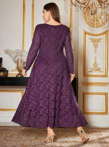 Modelyn Elegant Jacquard Knit Long Sleeve Slim-Fit Plus Size Midi Dress, Spring & Autumn Fall Cloth For Women