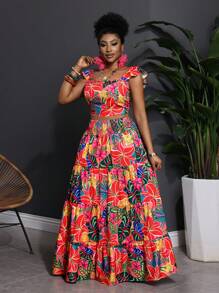 Slaydiva 2 件大码女士休闲西式服装，简约吊带背心上衣和裙子套装，适合日常穿着 - 彩色 - 查看 5