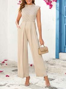 SHEIN Clasi Clasi Women Casual Pleated Wide Leg Jumpsuit, Sleeveless Slim Fit Romper, Elegant Streetwear For Spring & Summer