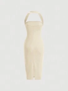 Firerie Đầm hở lưng xẻ gấu đơn giản, trơn - Màu be - Xem 2