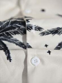 Manfinity RSRT Plus Size Men's Front Button Short Sleeve Palm Trees Print Casual Shirt, Everyday Wear