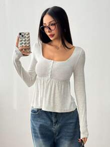 CovetEZ Women Amilitary Green Front Button Long Sleeve Casual Shirt,Fall,Winter - Grey - View 3