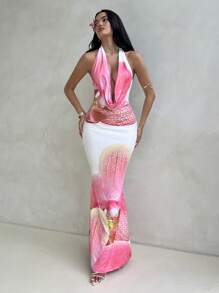 Aloruh Women's Spring And Summer Music Festival Deep V Sexy Leopard Print Sequin Lace Tight Halterneck Mini Dress,Summer Dresses For Women