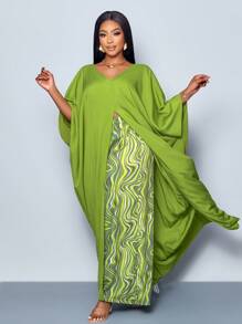 Maweii Maweii Plus Size Women's Solid Color Loose Top Printed Pants Suit Two Pieces Casual Beach Vacation St Patrick Day Summer Women Outfit Baggy Pants