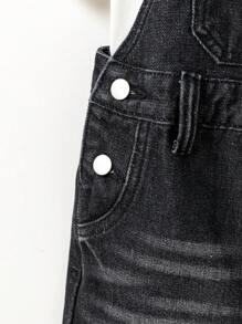 Young Boys Vintage Washed Black & Grey Classic Distressed Rolled Hem Denim Suspender Shorts, Casual & Simple Design