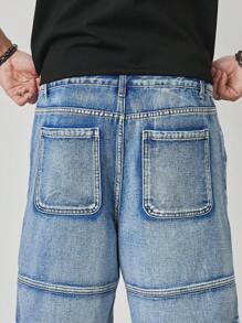 Manfinity LEGND Pantalones cortos vaqueros casuales y sueltos con bolsillo para hombres talla grande