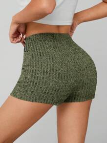 SHEIN PETITE Women Green Summer Marled Knit Biker Shorts Leggings - Army Green - View 2