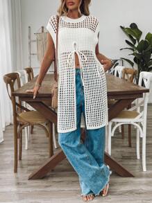 Breezaya Cárdigan largo y versátil sin mangas, con abertura lateral, para primavera y verano