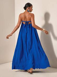 Veslaya 2025 新款夏季音乐节、复活节、圣帕特里克节、西部/波西米亚风格、生日派对、毕业典礼、学生装、日常休闲、百搭百搭、度假、邮轮、海滩、日光浴、模特、新款春夏休闲纯色纹理面料长款口袋连衣裙