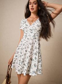 Poéselle Surplice Neck Floral Dress - Multicolor - View 4