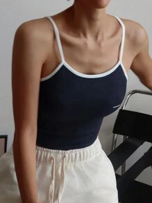 DAZY 女士撞色边饰字母印花吊带背心 - 藏蓝色 - 查看 8