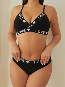 Set de 6 piezas de ropa interior cómoda para mujer, con letras y corazones de punto