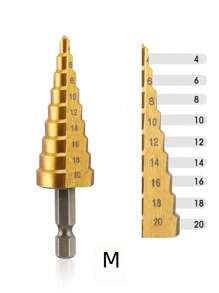 1PC HSS Step Cone Drill Bits Set, Hex Shank Step Drill (3-12/4-20/4-32mm) Titanium Bit Hole Cutter For DIY Wood, Metal, Stainless Steel, Sheet Metal - Yellow - View 3
