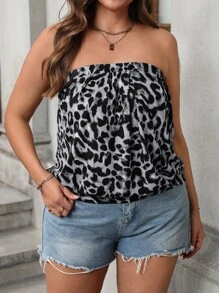 EMERY ROSE Plus Size Women's Leopard Print Casual Party Beach Tube Top For Spring/Summer/Autumn Summer For Women Summer Tops Vacation Woman Going Out Tops Women Beach Spring Break