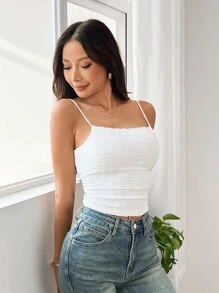SHEIN EZwear Canottiera donna bianca in maglia lavorata a trama aperta sulla schiena - Bianco - Visualizzare 4