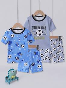 4pcs/Set Pakaian Olahraga Anak Laki-Laki Kasual Keren Motif Sepak Bola Atasan Lengan Pendek dan Celana Pendek Set Pakaian Olahraga - MultiWarna - View 6