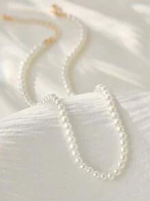 Women's Korean Style Versatile Faux Pearl Beaded Necklace Single Layer Necklace Christmas Winter Christmas Gifts