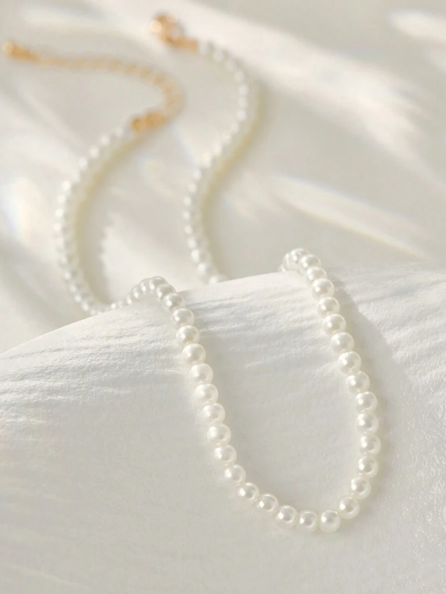 Women's Korean Style Versatile Faux Pearl Beaded Necklace Single Layer Necklace Christmas Winter Christmas Gifts