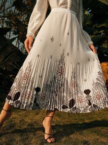 Anewsta 优雅浪漫卡其色印花编织日常通勤和派对裙子，适合女士、春夏季、端庄服装