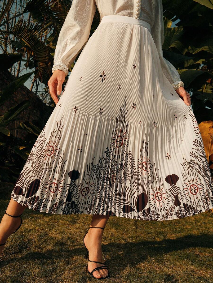 Anewsta 优雅浪漫卡其色印花编织日常通勤和派对裙子，适合女士、春夏季、端庄服装