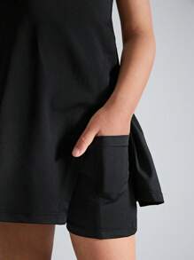 Rochie de sport elastică pentru fete tinere, fără mâneci, cu gâtul turn, cu pantaloni scurți de siguranță anti-sclipire, fustă confortabilă cu design despicat, potrivită pentru tenis, badminton, dans, alergare, sporturi în aer liber, vară