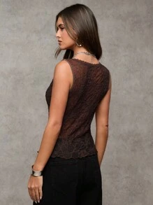 SHEIN BAE Women's Sexy Solid Color See-Through Mesh Sheer Tank Top