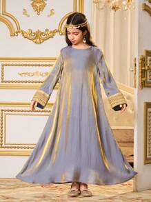 Tween Girls Long Satin Sleeve Dress, Elegant & Luxurious Suitable For Party, Gatherings - Pink - View 4